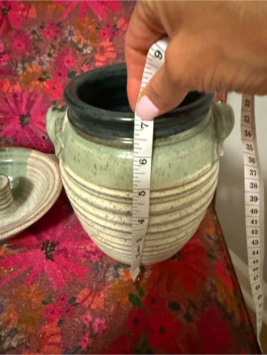 Other - Artisan Two-Tone Ceramic Jar with Lid — Green & Cream